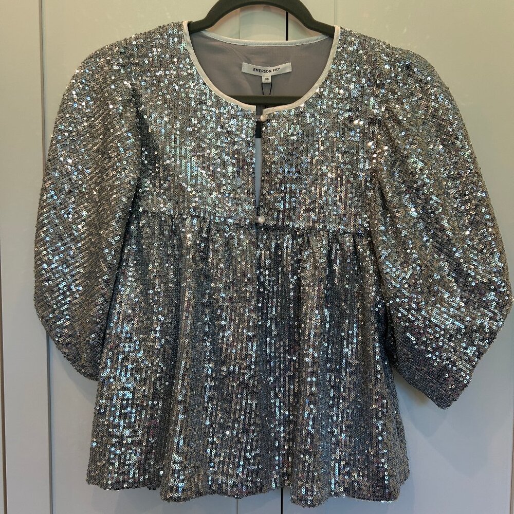 Emerson Fry Silver Sequin Top XS